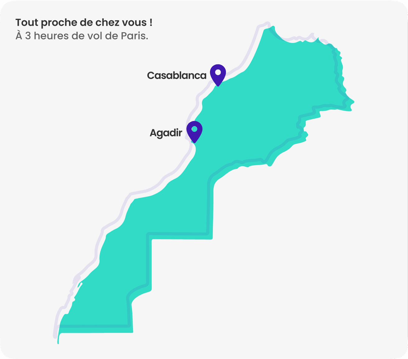 Carte du Maroc : Major Media à Agadir et Casablanca, à 3 heures de vol de Paris
