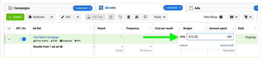 Augmentation du budget - Facebook Ads
